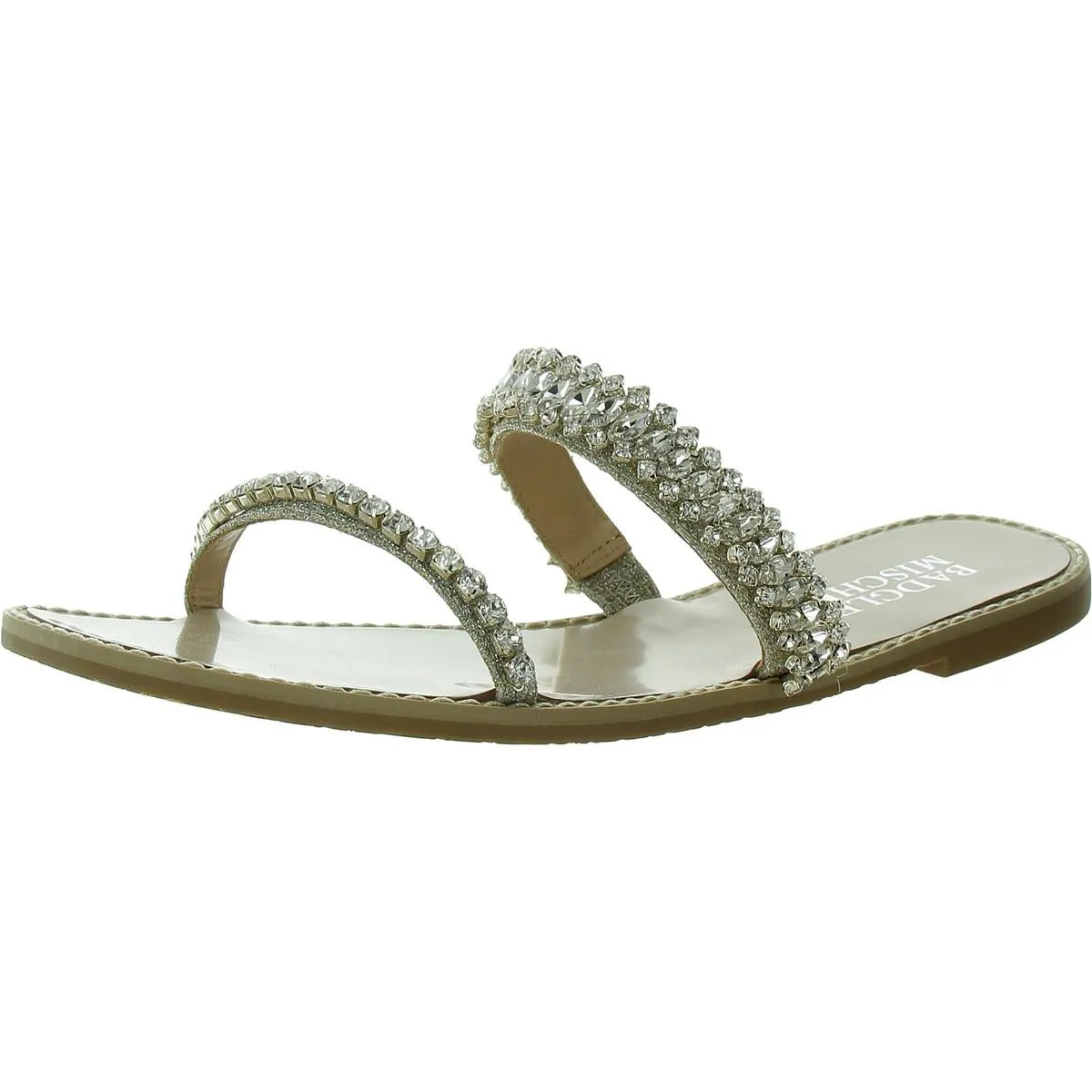 Womens Faux Leather Rhinestone Slide Sandals