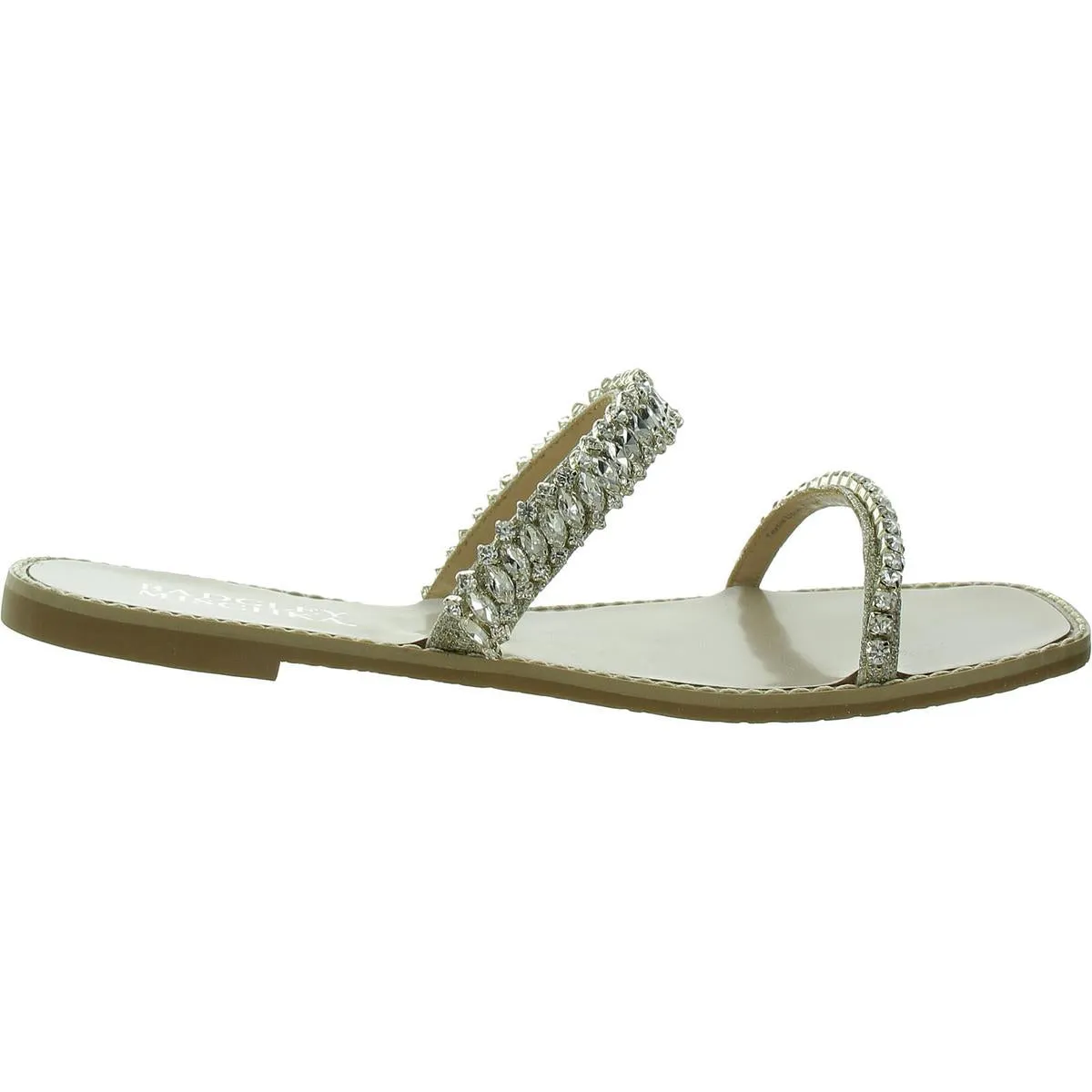 Womens Faux Leather Rhinestone Slide Sandals
