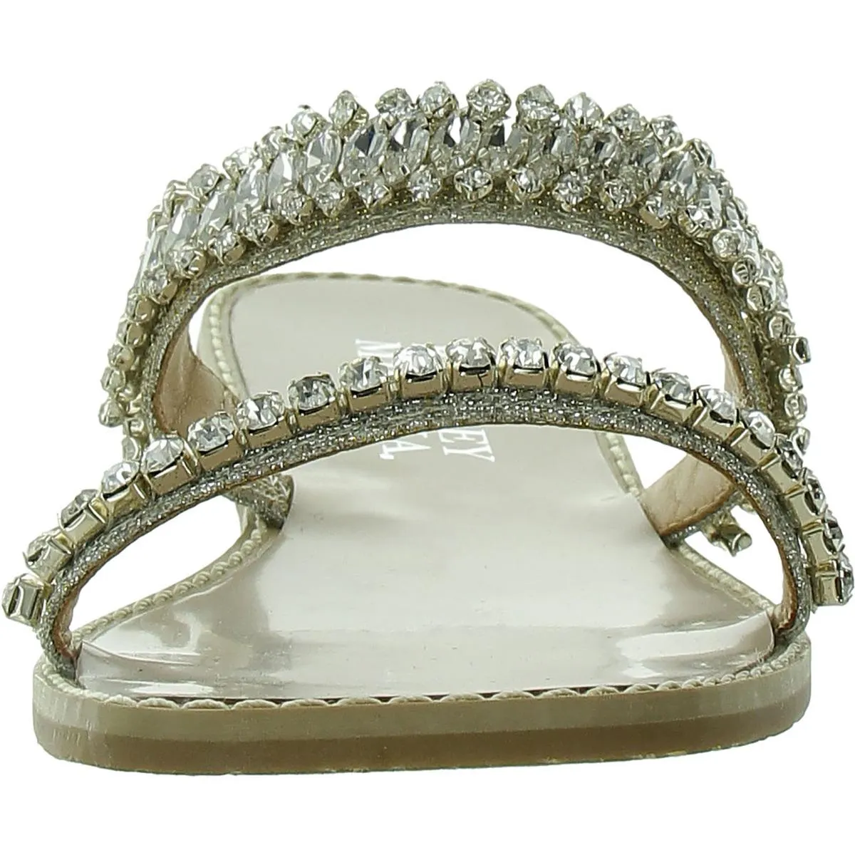 Womens Faux Leather Rhinestone Slide Sandals