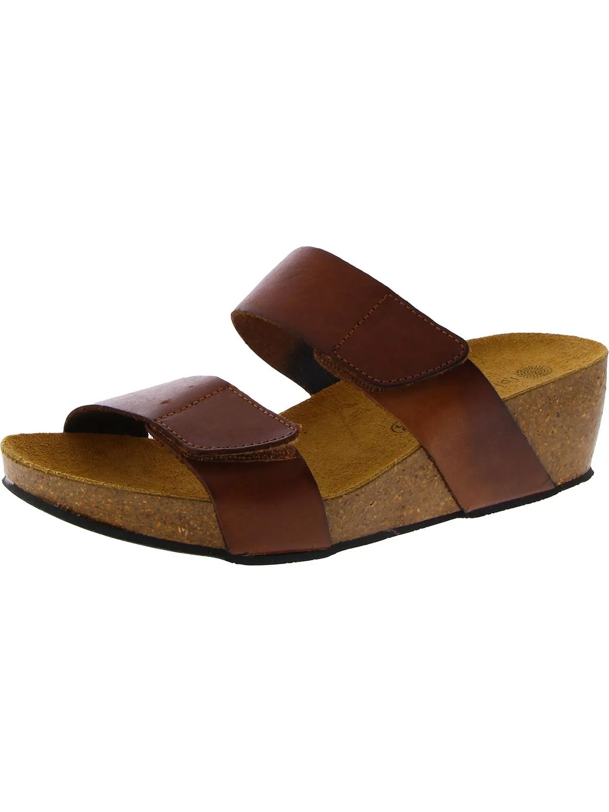 Womens Faux Leather Slip On Wedge Sandals