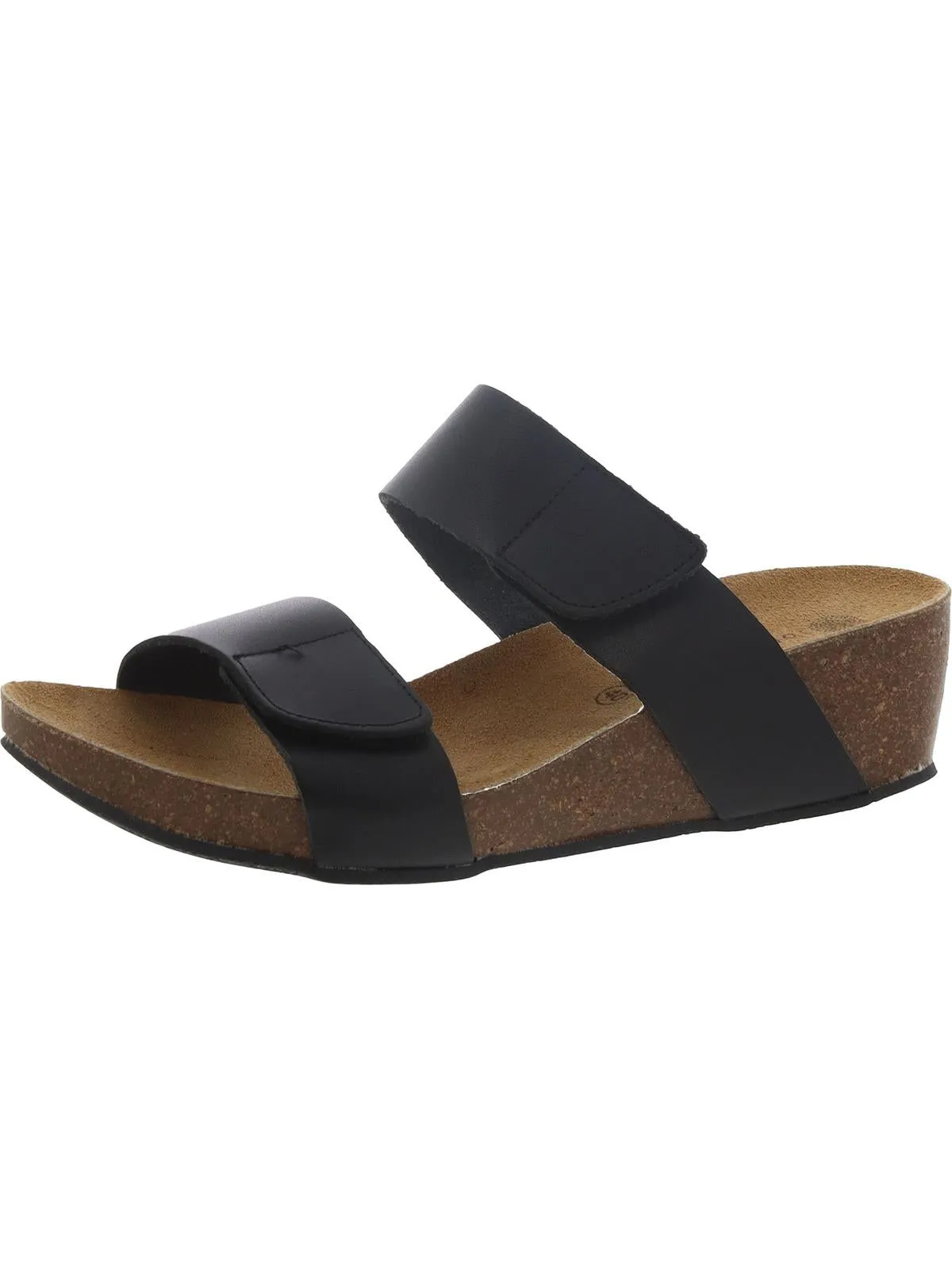 Womens Faux Leather Slip On Wedge Sandals