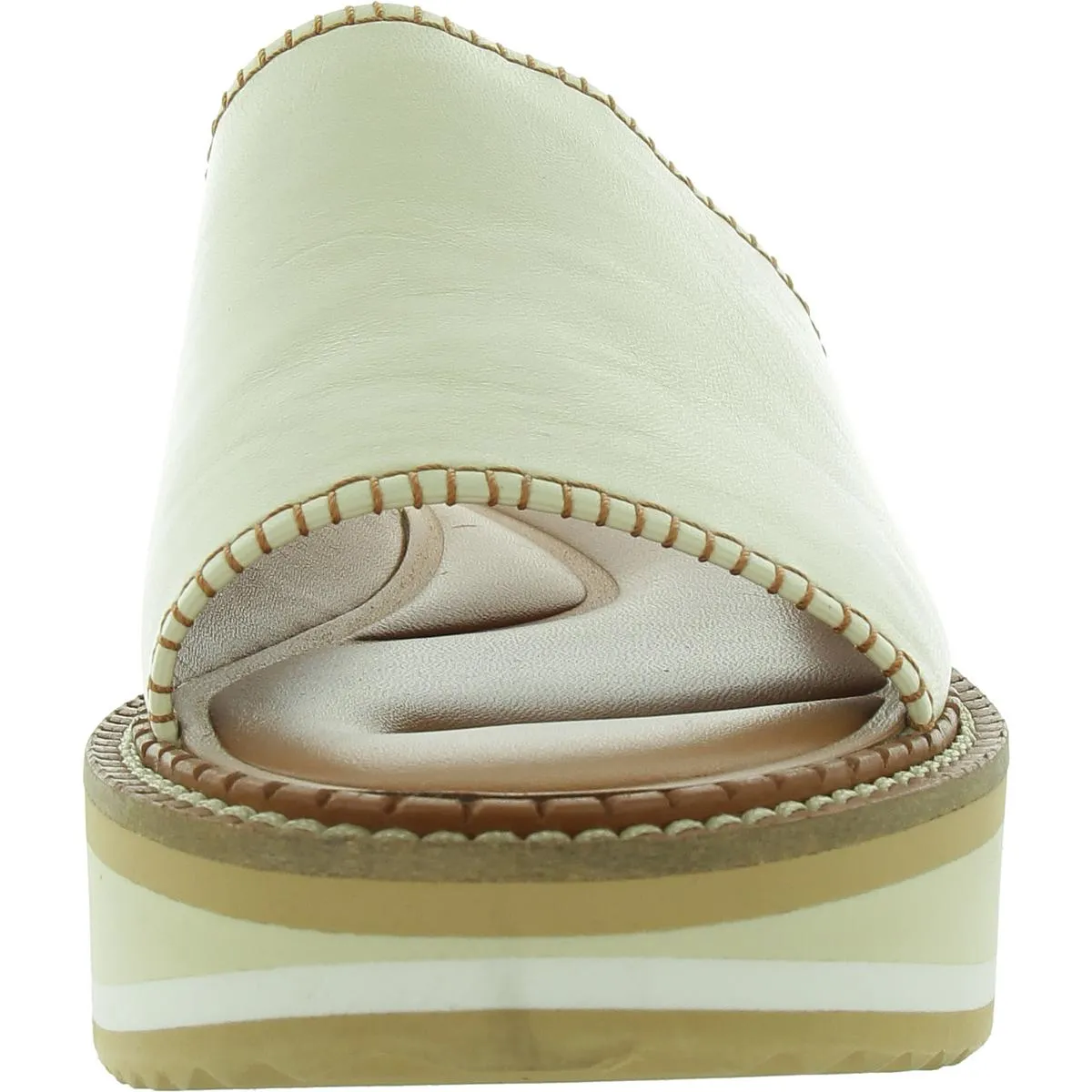 Womens Leather Open Toe Mule Sandals