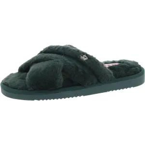 Womens Logo Faux Fur Slide Sandals