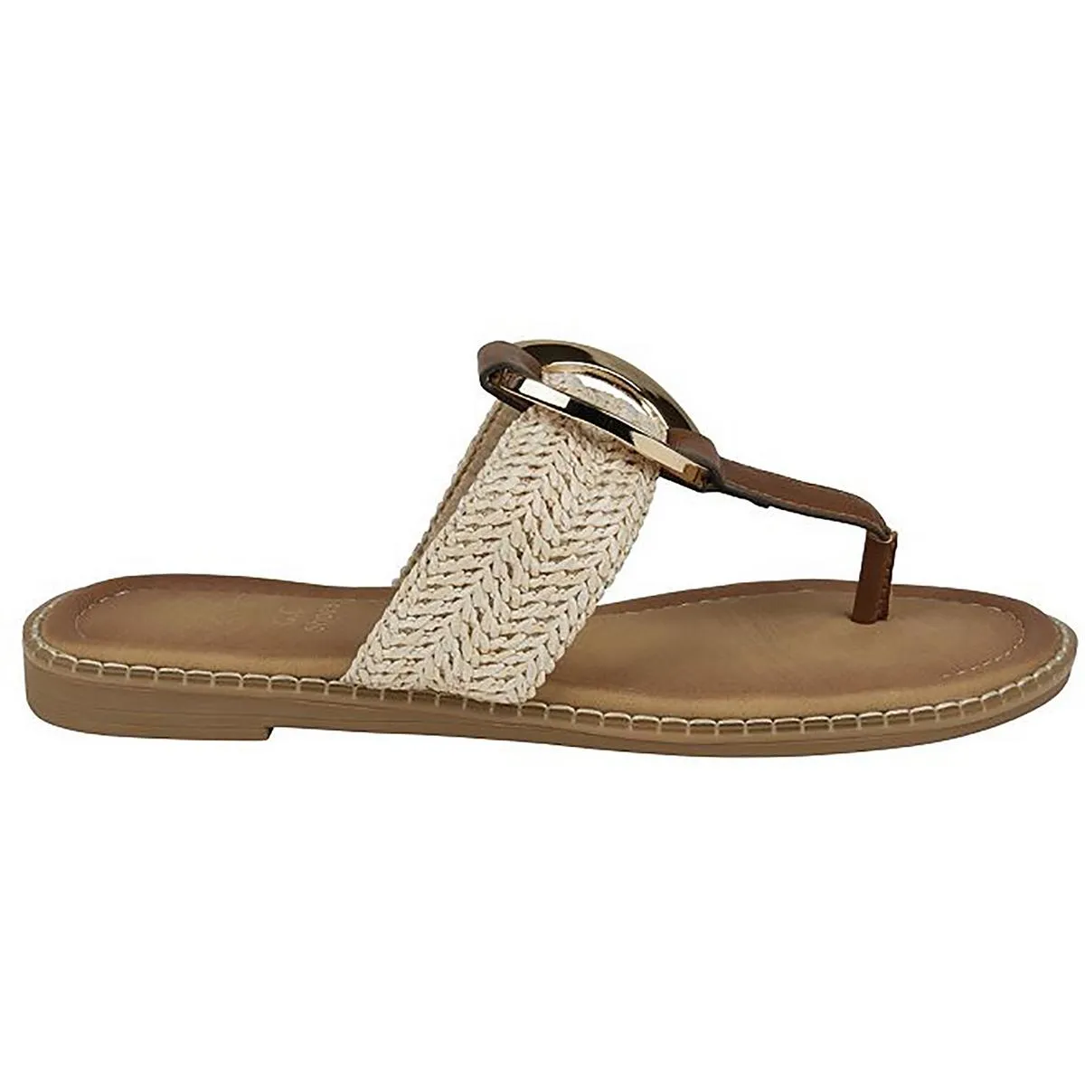 Womens Woven Man Made T-Strap Sandals